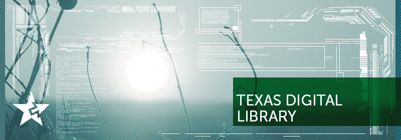 A star and computer code on a green brackground with the text: Texas Digital Library.