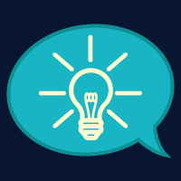 light bulb icon inside a speak bubble on a dark blue background