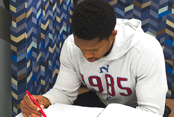 person sitting in a study area