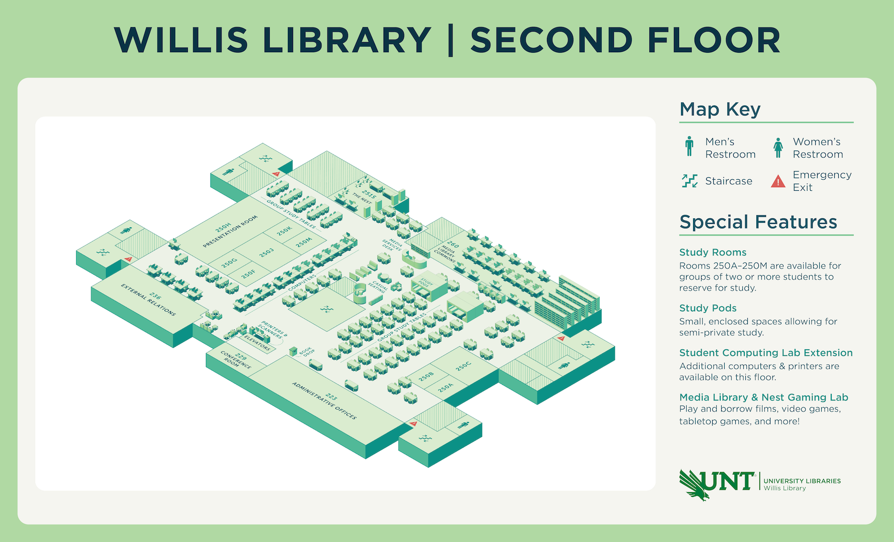 Second Floor Map of Willis Library