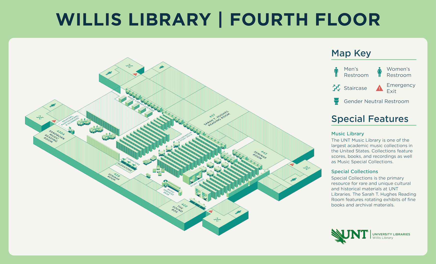 Fourth Floor Map of Willis Library