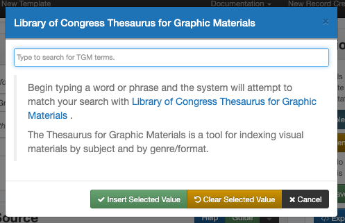 Screenshot of the TGM subject modal
