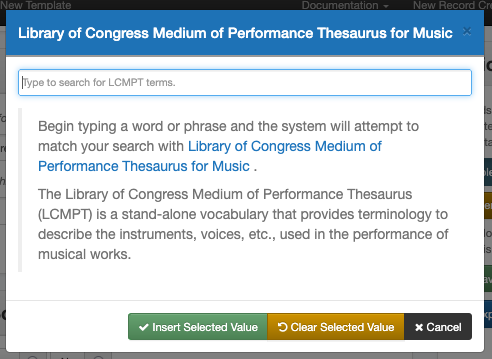 Screenshot of the LCMPT subject modal