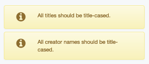 Screenshot of a title-case warning